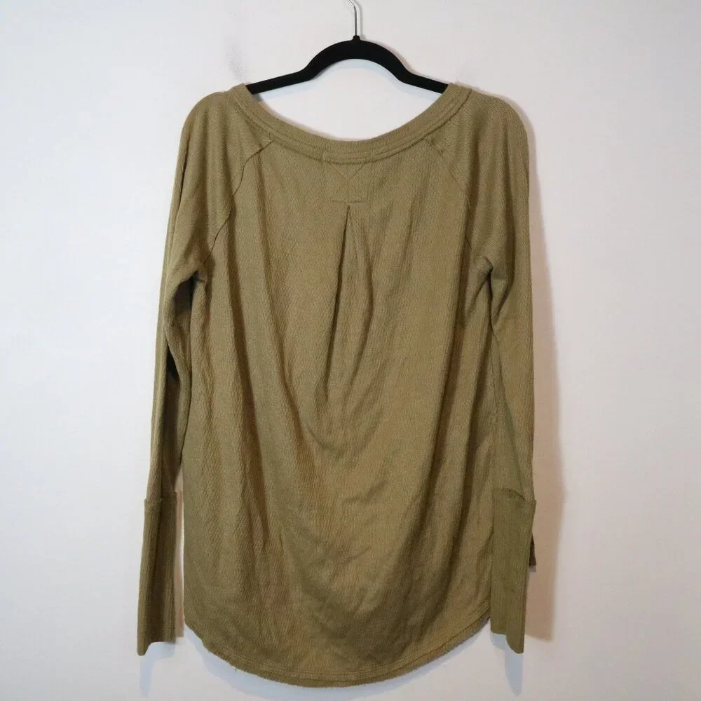 Free People We the‎ Free Snowy Thermal Top Sunstone Green Small Long Boho Tunic